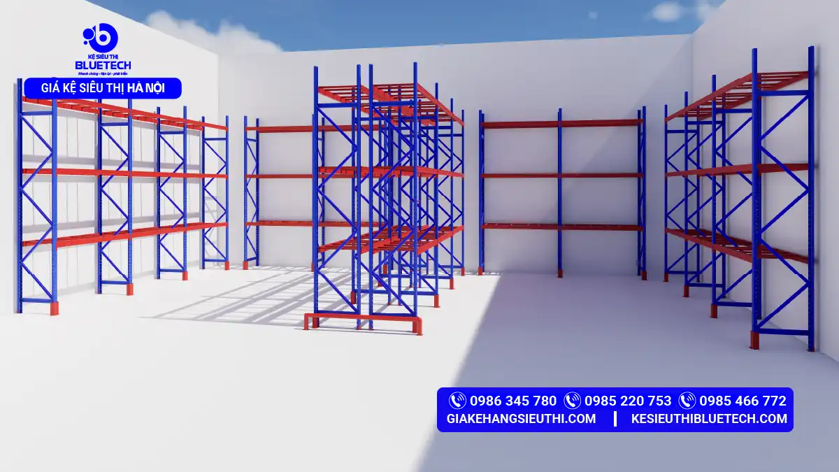 Ảnh thiết kế thi công lắp đặt hệ thống kệ trung tải pallet cho kho hàng tại Ngọc Hồi, Hà Nội bởi Bluetech