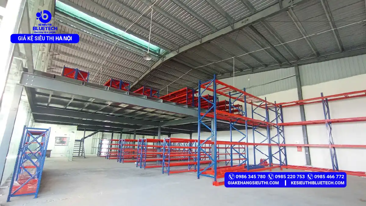 Dự án thực tế thi công lắp đặt hệ thống kệ trung tải pallet cho kho hàng tại Hoàng Mai Hà Nội bởi Bluetech