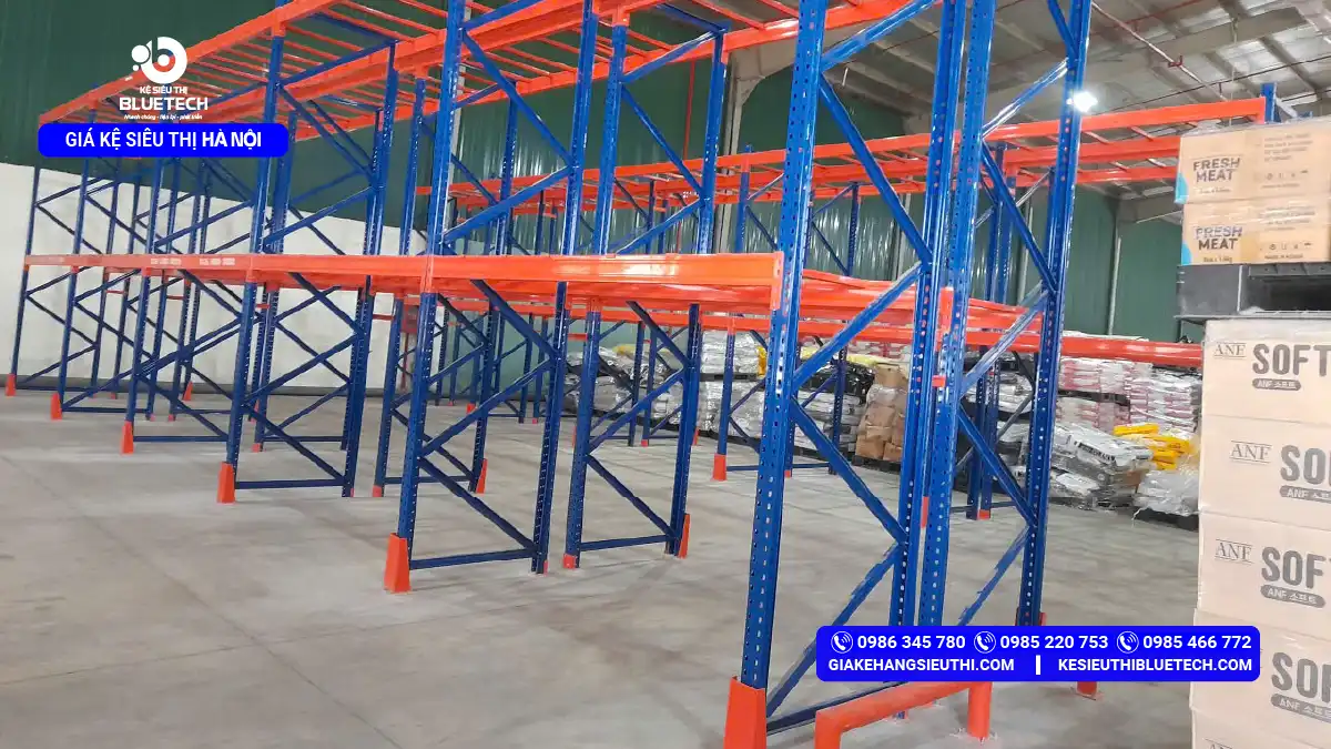 Dự án thực tế thi công lắp đặt hệ thống kệ trung tải pallet cho kho hàng tại Hồng Hà Hà Nội bởi Bluetech